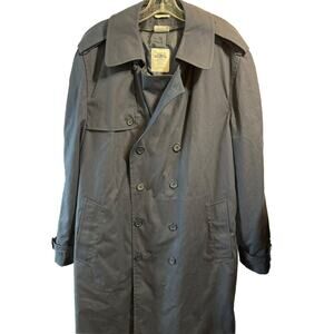 US Military Vintage Mens 44 XL Navy Blue Double Breasted 8 Button LS Trench coat